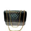 Chic Black Houndstooth Crossbody Bag with Gold Chain Strap for Women