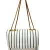 Elegant White & Black Striped Shoulder Bag with Golden Chain Strap