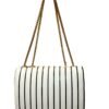 Elegant White & Black Striped Shoulder Bag with Golden Chain Strap