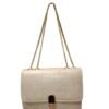 Chic Croc-Textured Beige Shoulder Bag with Golden Chain Strap