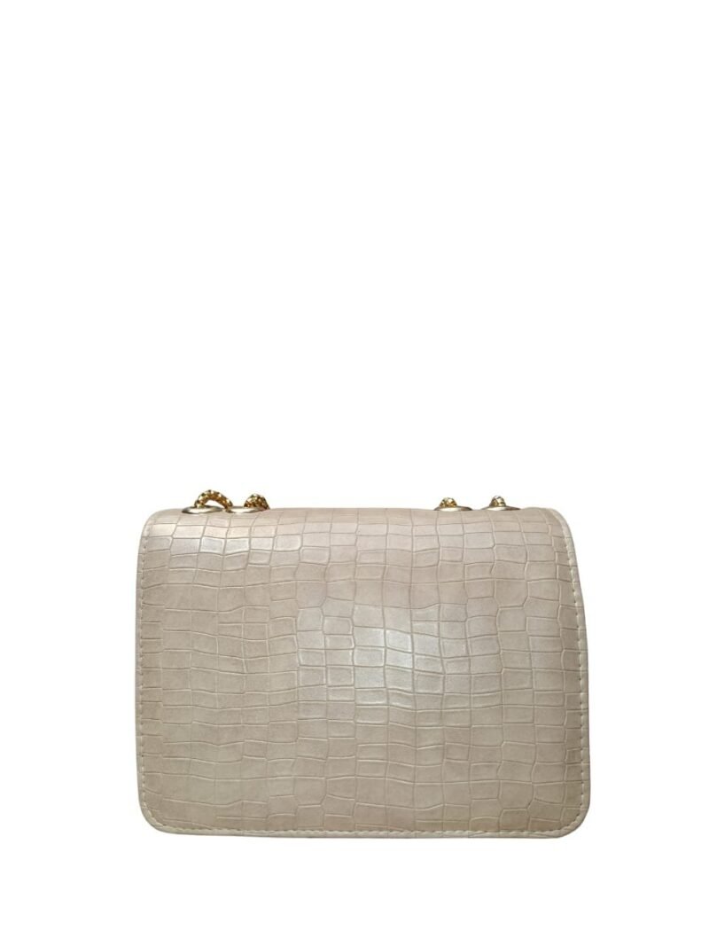 Chic Croc-Textured Beige Shoulder Bag with Golden Chain Strap