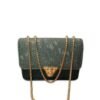 Elegant Green Lace-Textured Shoulder Bag with Golden Chain