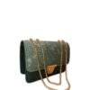 Elegant Green Lace-Textured Shoulder Bag with Golden Chain