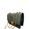 Elegant Green Lace-Textured Shoulder Bag with Golden Chain