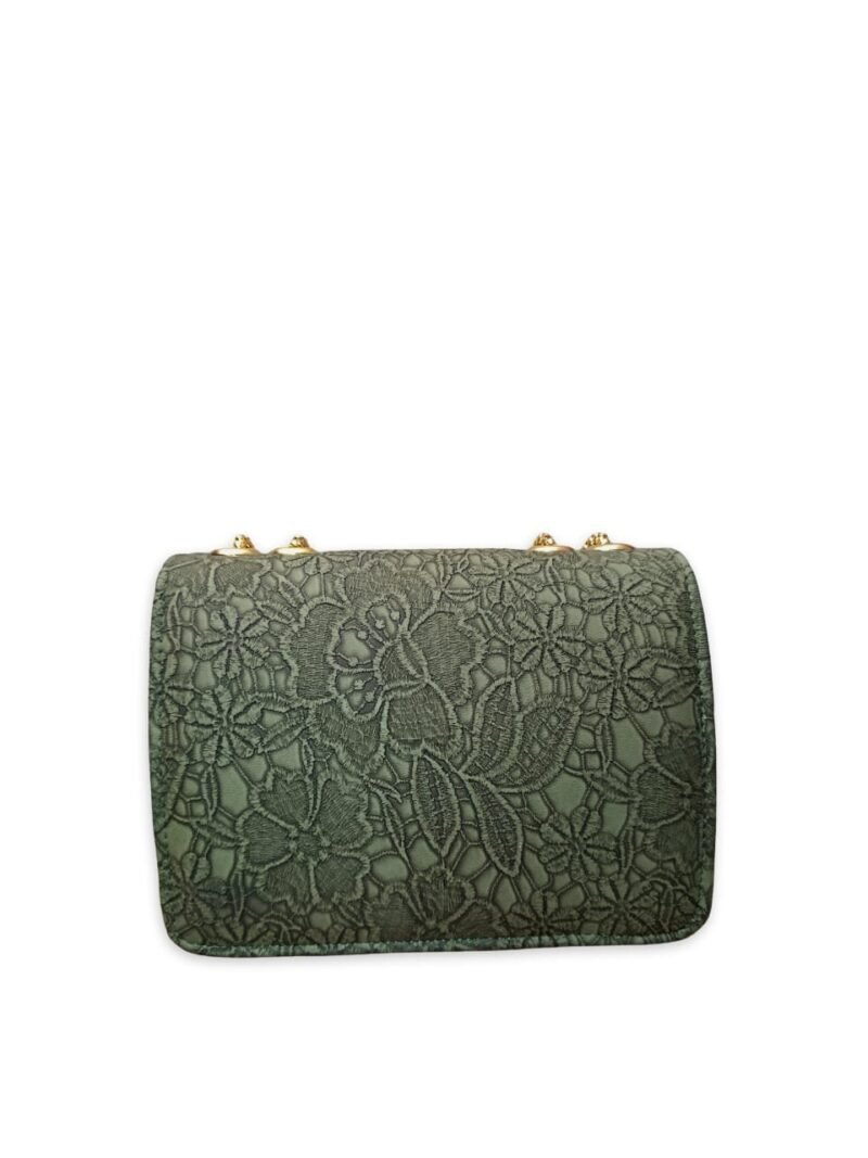 Elegant Green Lace-Textured Shoulder Bag with Golden Chain