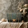 Elegant Green Lace-Textured Shoulder Bag with Golden Chain