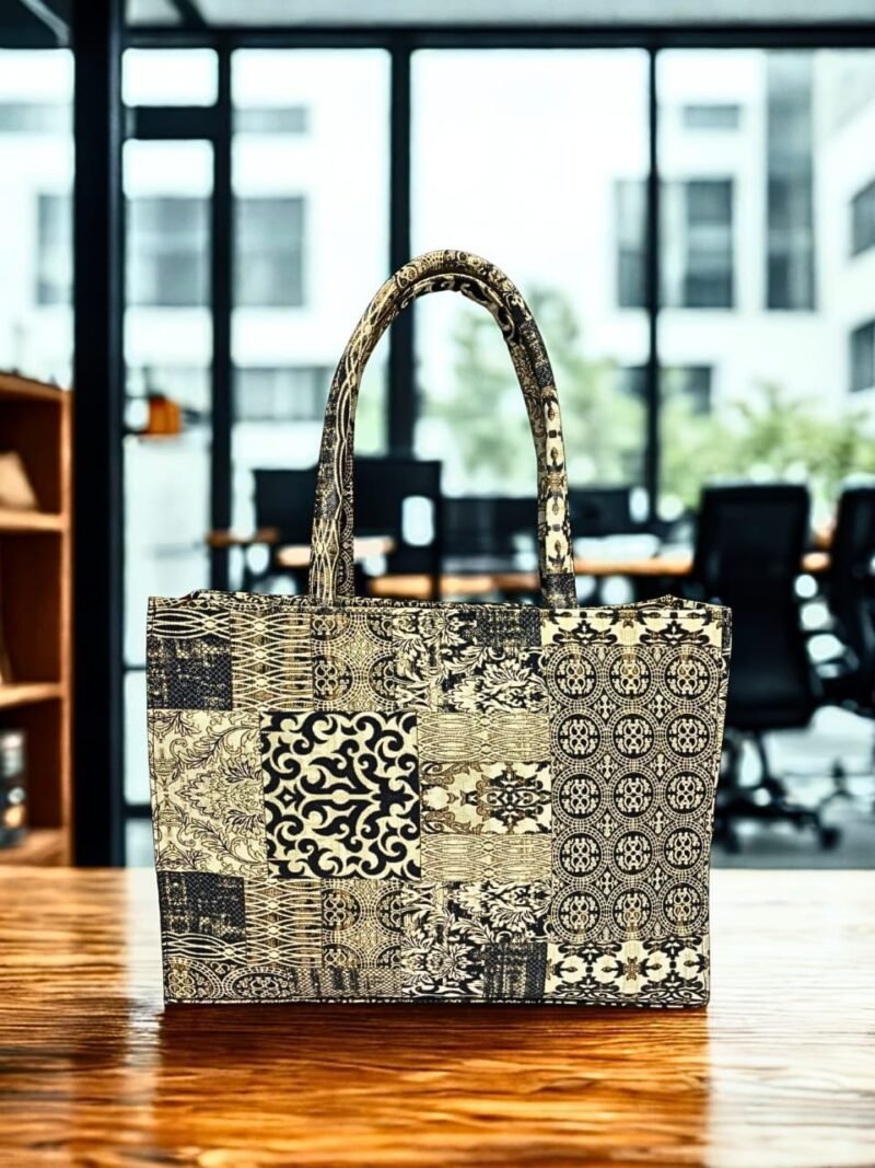 Classic Patchwork Print Tote Bag – Spacious & Durable Everyday Shoulder Bag for Work, Shopping & Travel