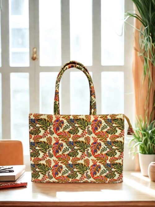 Vibrant Multicolor Leaf Print Tote Bag – Spacious & Stylish Shoulder Bag for Everyday Use