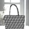 Black & White Monogram Print Tote Bag – Stylish Spacious Shoulder Bag for Daily Use