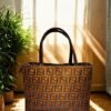 Brown Monogram Print Tote Bag – Stylish, Durable & Spacious Shoulder Bag for Everyday Use
