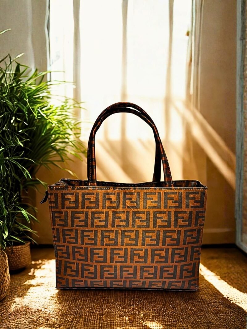 Brown Monogram Print Tote Bag – Stylish, Durable & Spacious Shoulder Bag for Everyday Use