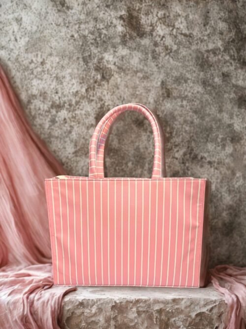 Pink Striped Canvas Tote Bag – Lightweight, Spacious & Stylish Everyday Shoulder Bag for Women