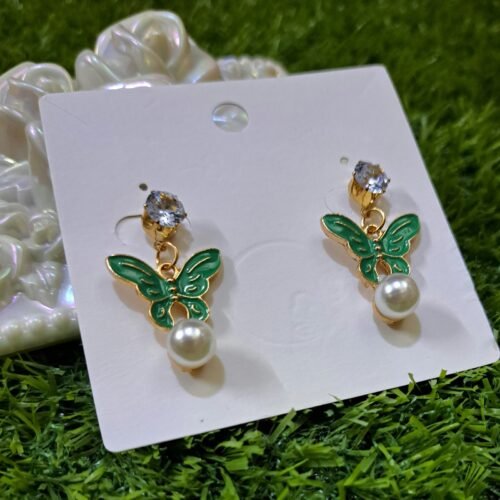 Elegant Butterfly Stud Earrings - Green