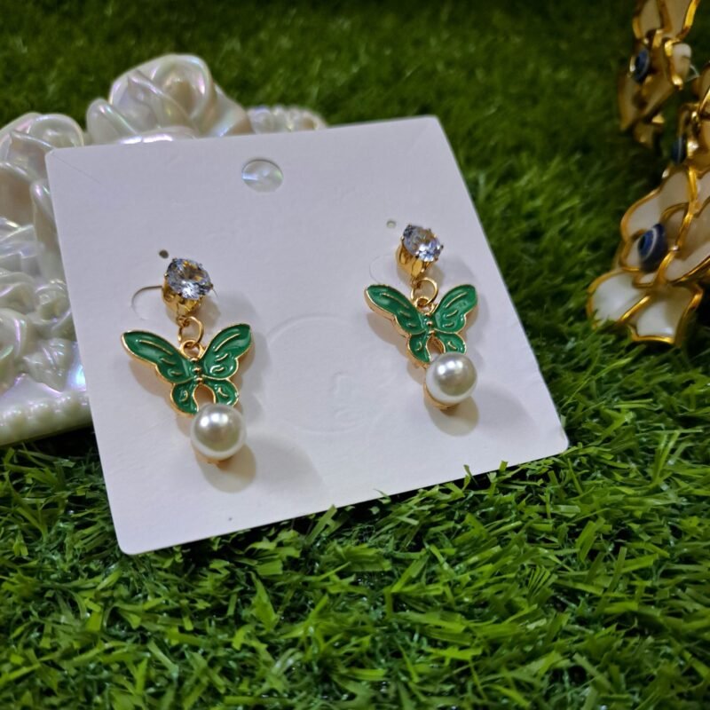 Elegant Butterfly Stud Earrings - Green