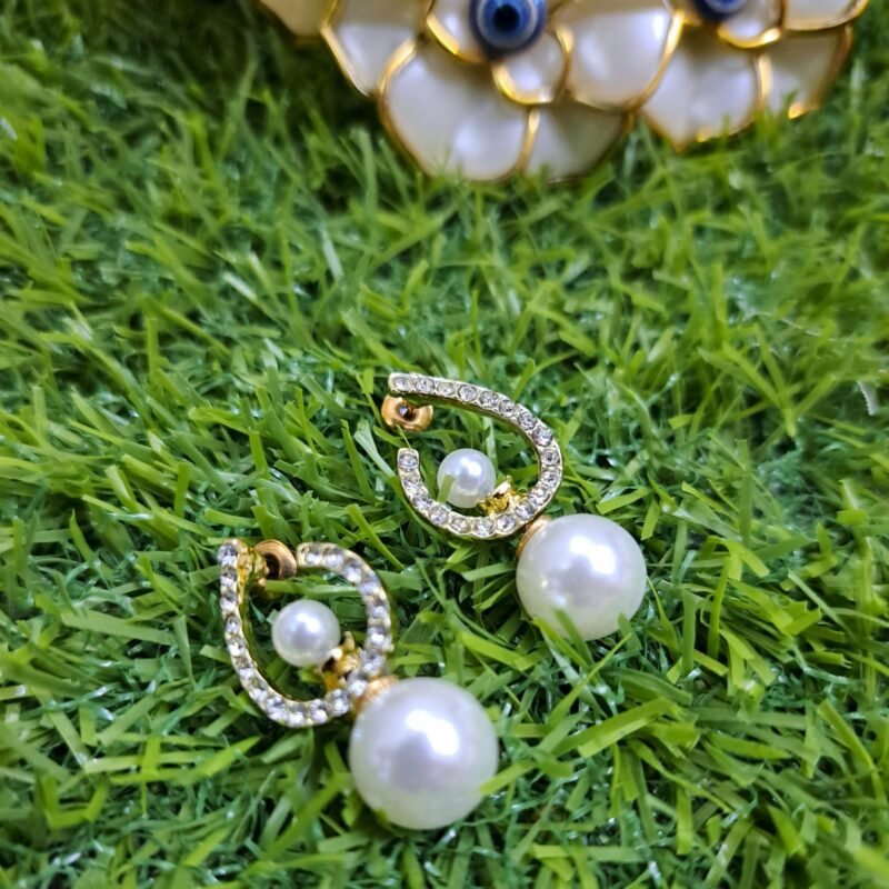 2 in 1 Classic Zircon Pearl Drop Earrings - Golden