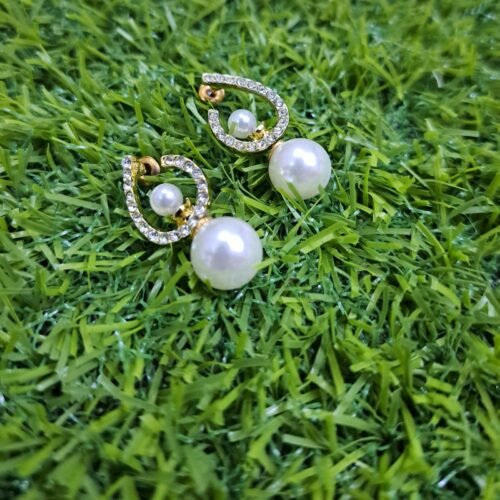 2 in 1 Classic Zircon Pearl Drop Earrings - Golden
