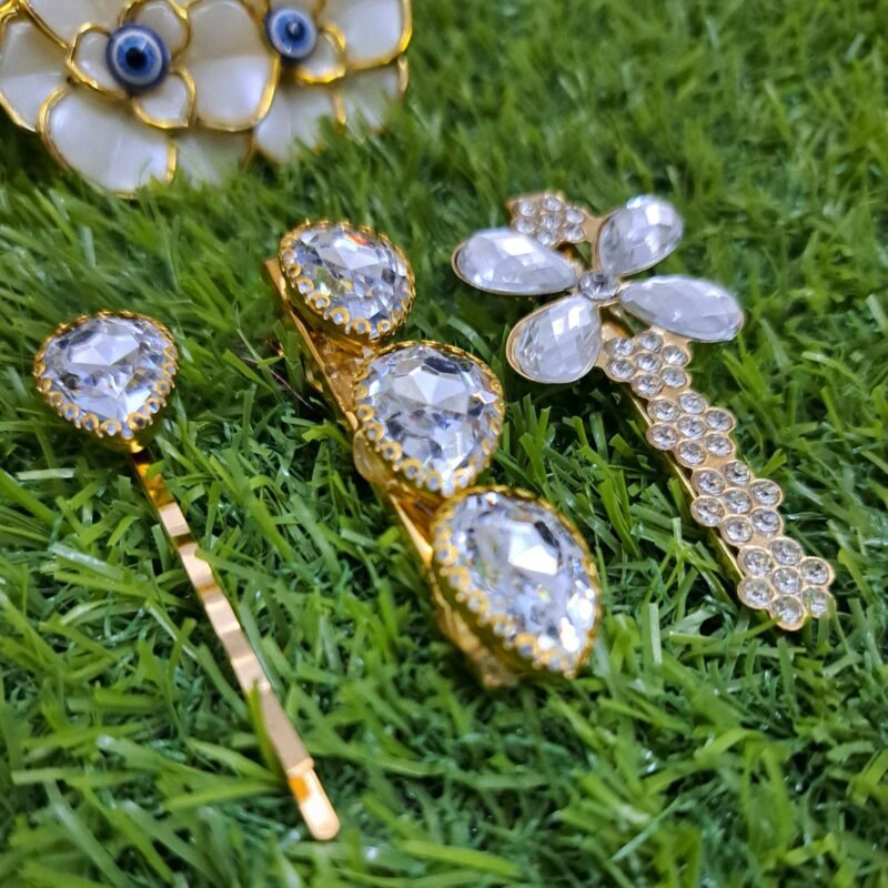 Pack of 3 Multi Shape Metal Hair Clips Unique Fancy Hair Accessories