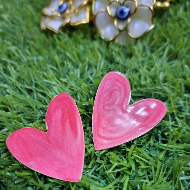 Marble Heart Love Stud Earrings - Pink