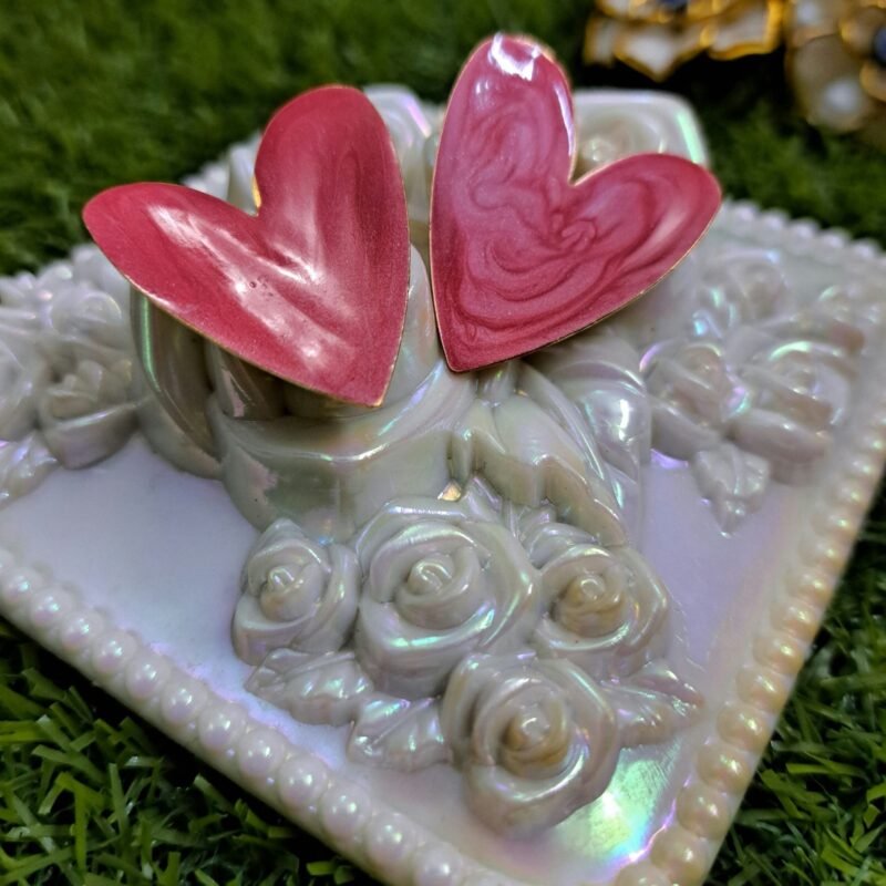 Marble Heart Love Stud Earrings - Pink