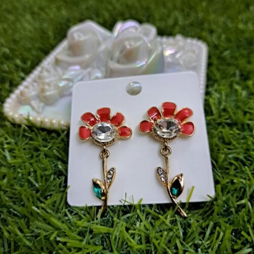 Flower Fantasy Leafy Coral Earrings - Orange