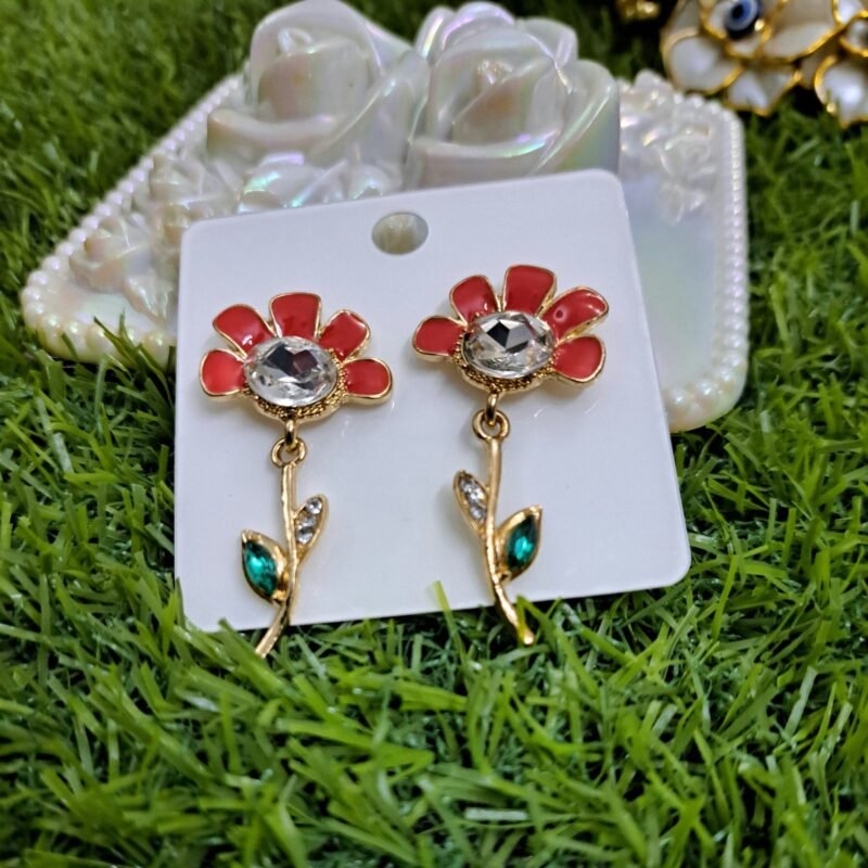 Flower Fantasy Leafy Coral Earrings - Orange