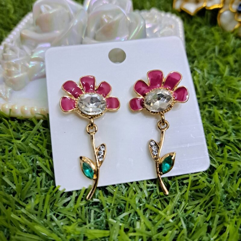 Flower Fantasy Leafy Coral Earrings - Pink