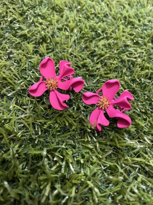 Hibiscus Flower Stud Earrings - Pink