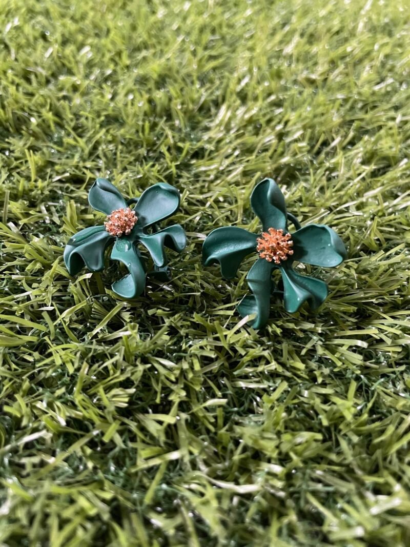 Hibiscus Flower Stud Earrings - Sea Green