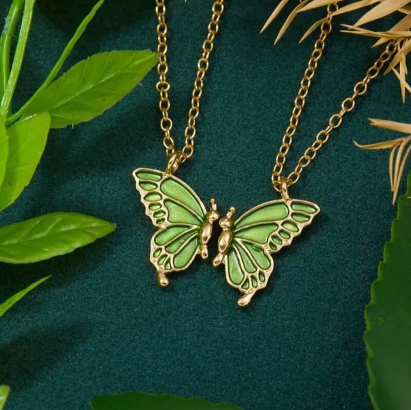 Trendy Beautiful Enamel Butterfly Pendant Locket For Girls and Women - Green