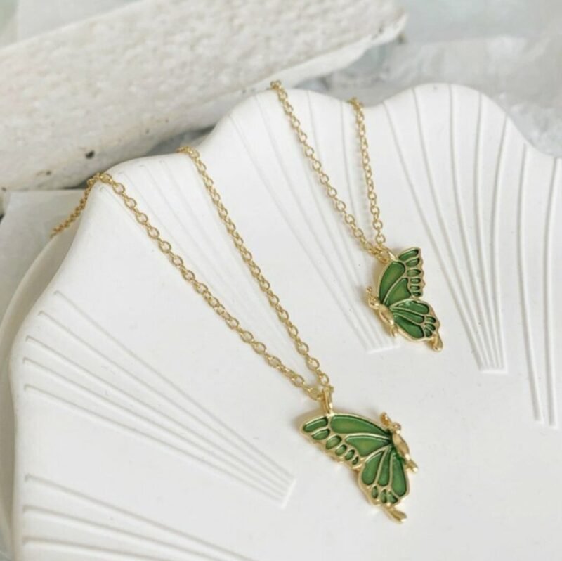 Trendy Beautiful Enamel Butterfly Pendant Locket For Girls and Women - Green