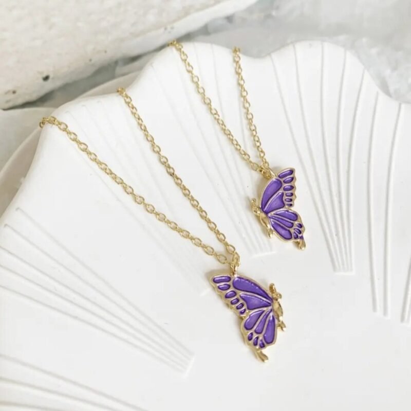 Trendy Beautiful Enamel Butterfly Pendant Locket For Girls and Women - Purple