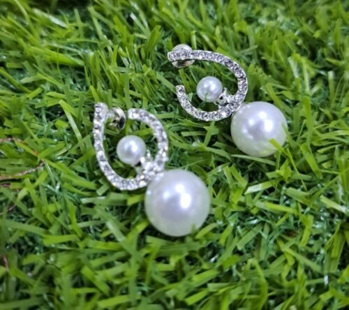 2 in 1 Classic Zircon Pearl Drop Earrings - Silver