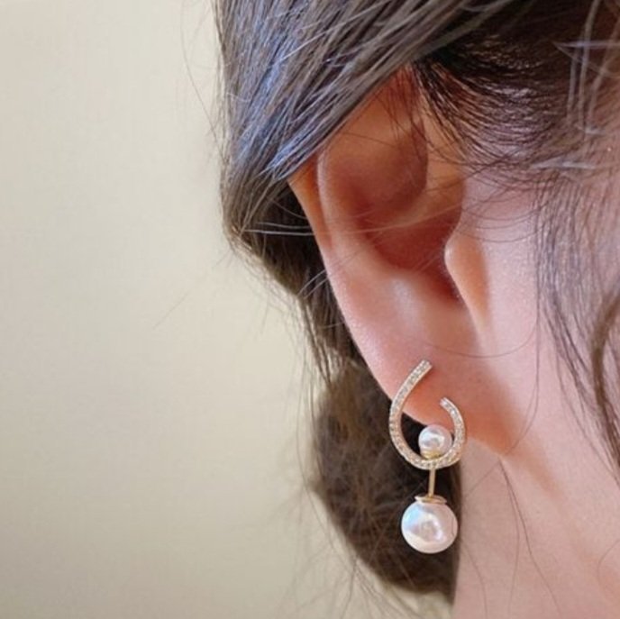 2 in 1 Classic Zircon Pearl Drop Earrings - Silver